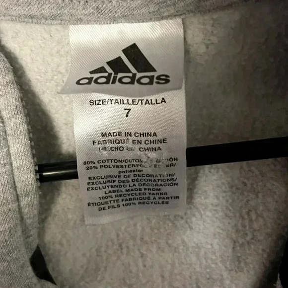 Adidas gray 3-stripe full zip hoodie boys Size 7 Small White Spot On Back - Picture 5 of 6